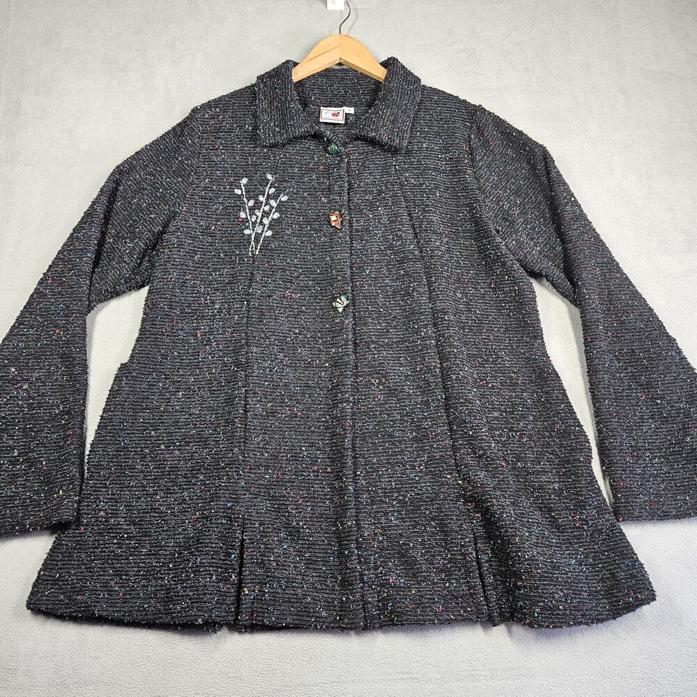 Womens Cardigan Small Artsy Hippie Black Hand‎ Painted Glass Button Lady Jane